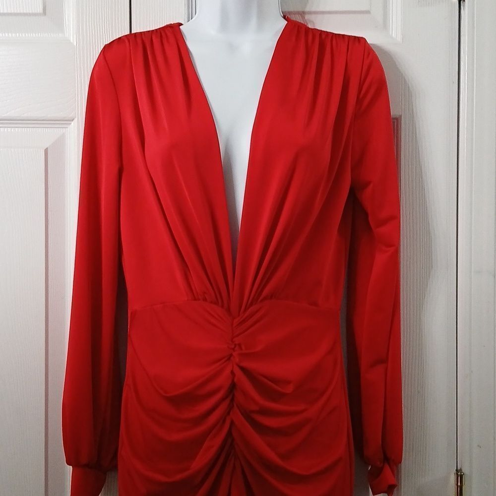Super Star low cut high slit slink party holiday dress long sleeves Sz L NWOT - Picture 4 of 11